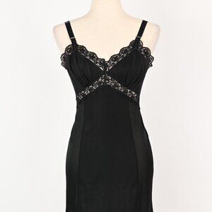 Vintage 50s Black MOVIE STAR Nylon Nightgown Full Slip Dress - 32